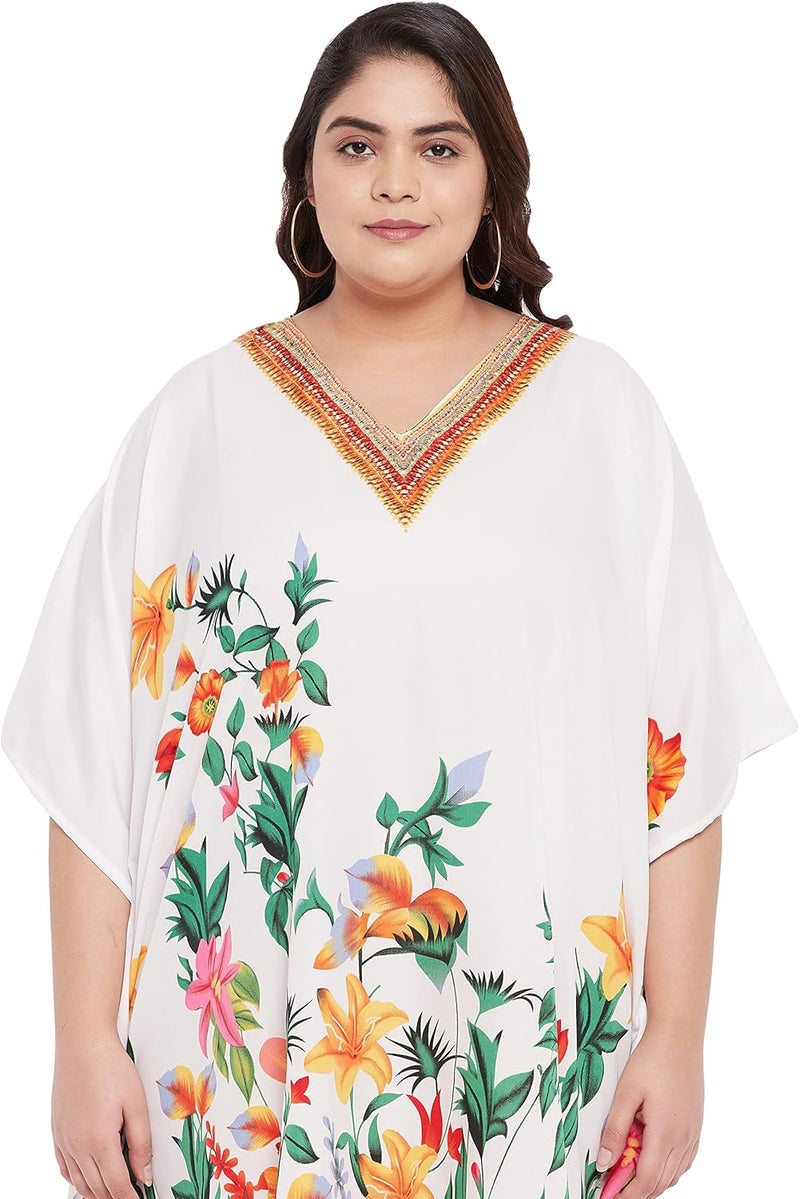 Oussum Short Caftans for Women Plus Size Kaftan Tunic Tops Polyester Summer Beach Clothing Mini Cover Ups Dress for Ladies - Image 2